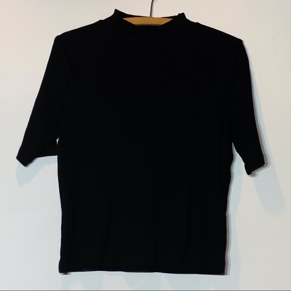 Divided H&M Black Mock Turtleneck Short Sleeve Ribbed Knit Top Size Large